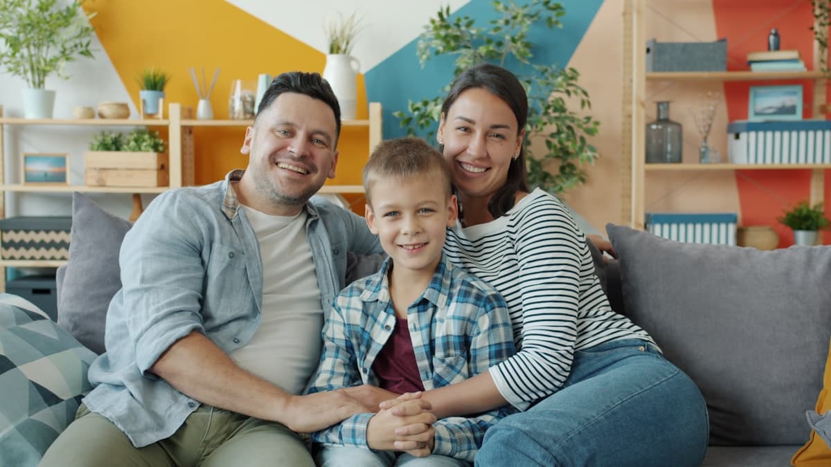 Parents with their son at home