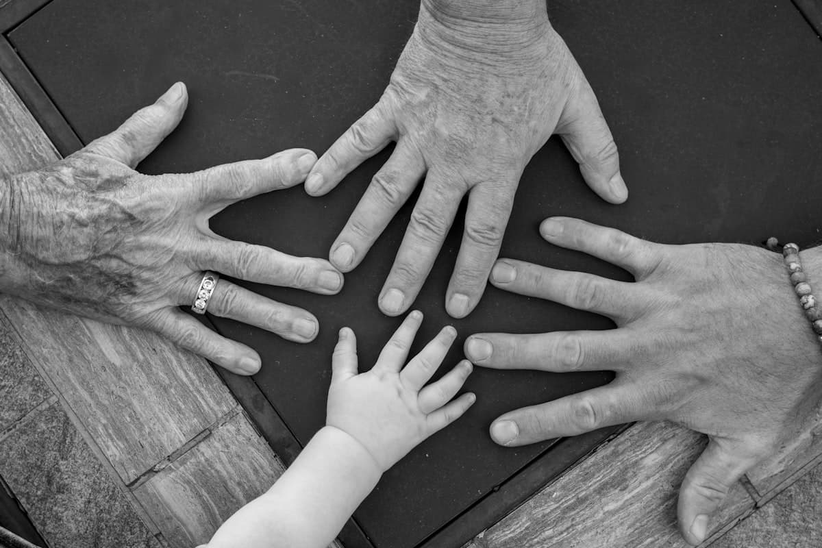 Four hands from four generations of one family